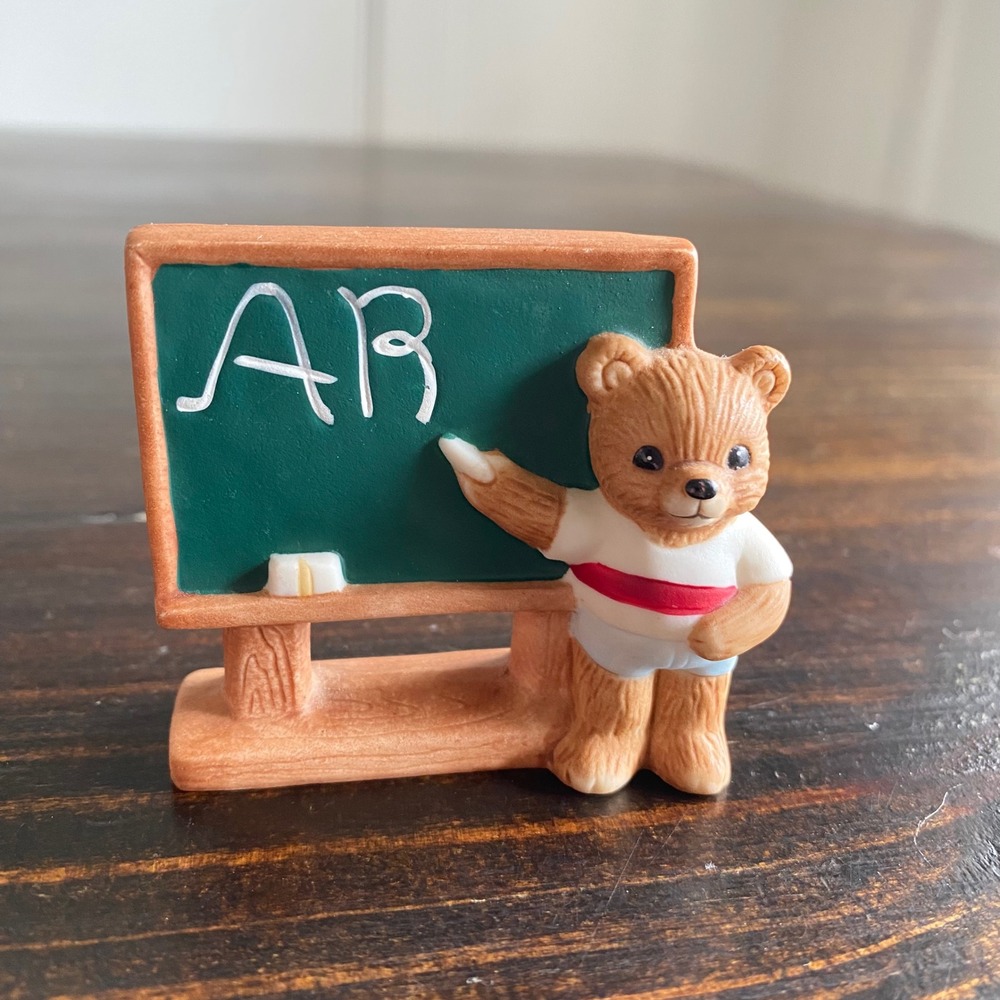 Vintage Homco Bear at Chalkboard School Ceramic Figurine 1409 Teacher Trinket